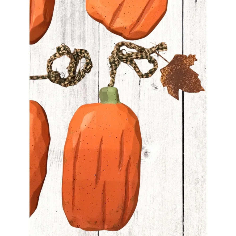 New‎ 6 Piece Fall Wooden Carved Pumpkin Ornaments Halloween Primitive Farmhouse